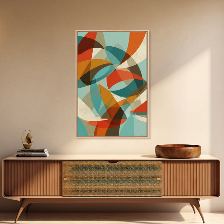 Teal Orange Abstract Curves Canvas Print, Midcentury Modern Wall Art, Geometric MCM Decor, Retro Living Room Artwork, Home Decor