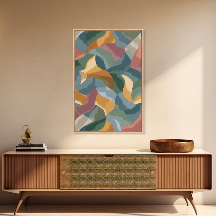 Muted Ribbon Abstract Wall Art, Midcentury Modern Art Print, Scandinavian Modern Decor, Mustard Teal Bedroom Poster Gallery Wall Decor