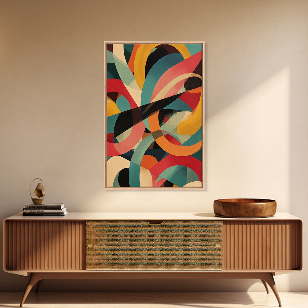 Bold Looping Arches Framed Canvas Print, Midcentury Modern Wall Art, Colorful Geometric MCM Decor, Retro Abstract Poster