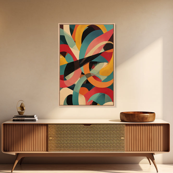 Bold Looping Arches Framed Canvas Print, Midcentury Modern Wall Art, Colorful Geometric MCM Decor, Retro Abstract Poster