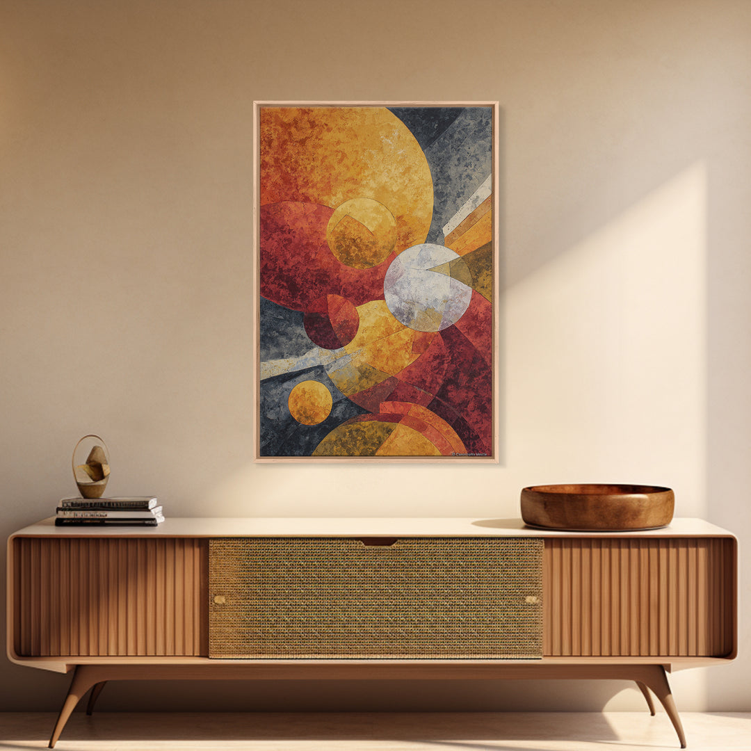Orange Red Cosmic Circles Canvas Print, Midcentury Modern Wall Art, Atomic Abstract Space Decor, Retro Home Office Poster