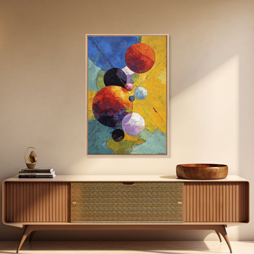 Colorful Planet Spheres Wall Art, Modern Abstract Canvas Print, Cosmic Space Decor, Midcentury Geometric Poster Gift, Living Room