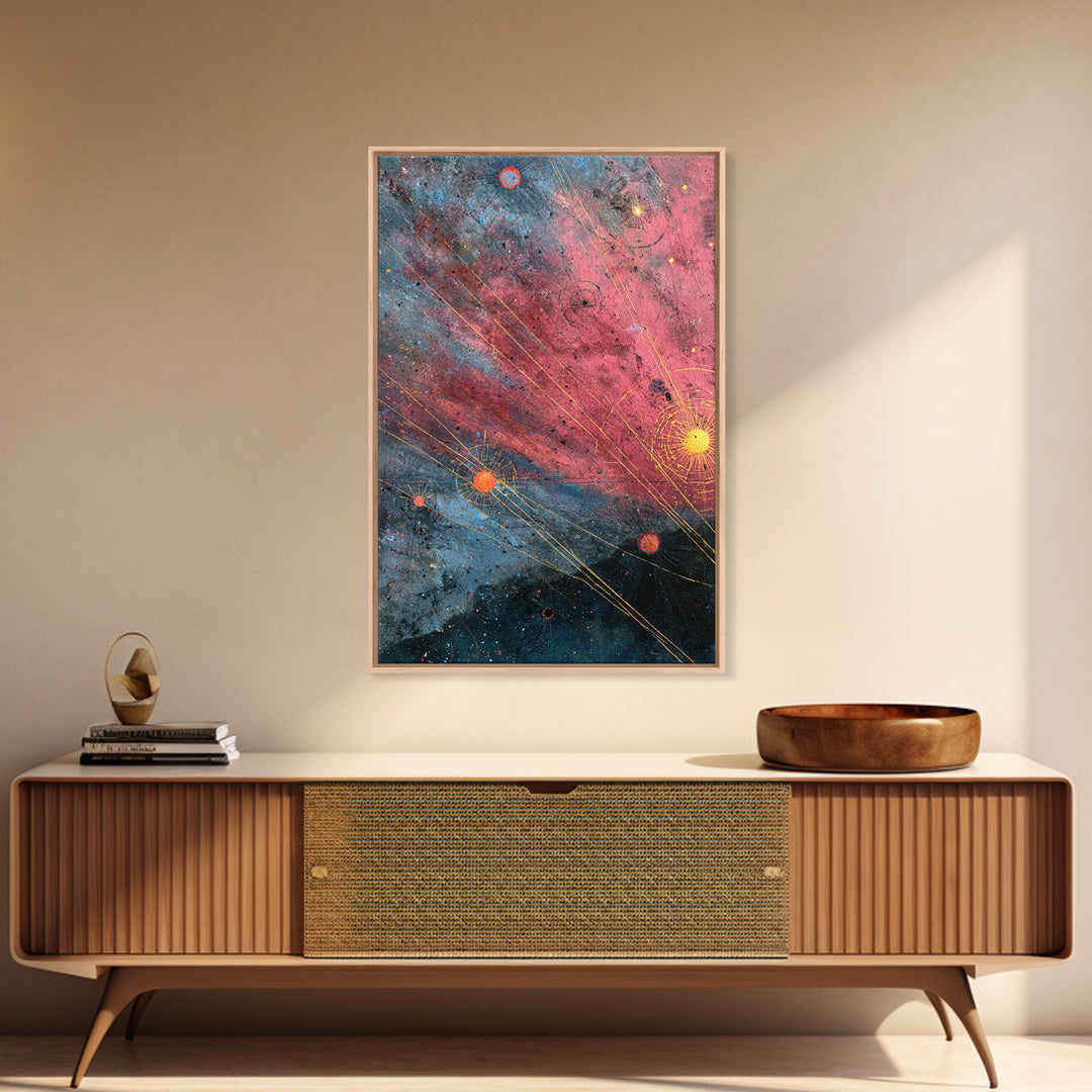 Pink Blue Star Map Canvas Print, Modern Abstract Art, Cosmic Retro Poster, Office Wall Decor, Galaxy Living Room Artwork