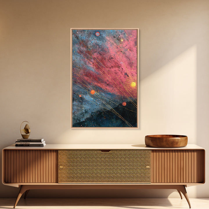 Pink Blue Star Map Canvas Print, Modern Abstract Art, Cosmic Retro Poster, Office Wall Decor, Galaxy Living Room Artwork