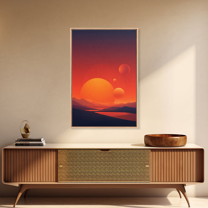 Orange Planet Desert Sunset Wall Art, Retro Sci Fi Poster, Midcentury Modern Decor, Space Landscape, Living Room Art Print