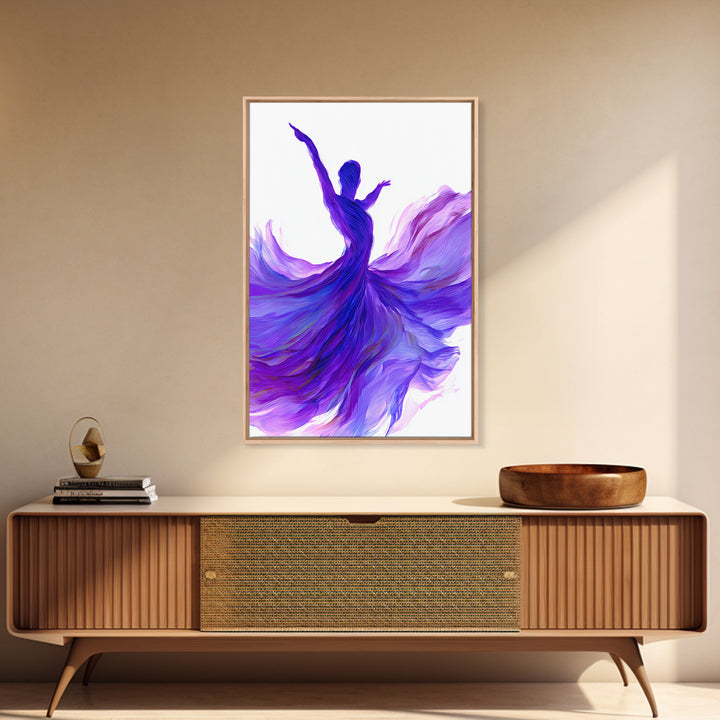 Purple Flowing Dancer Canvas Print, Modern Abstract Art, Feminine Movement Poster, Colorful Wall Decor, Bedroom Art Prints