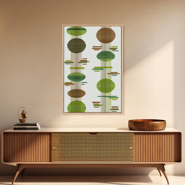 Green Brown Atomic Circles Midcentury Wall Art, Scandinavian Modern Decor, Geometric Abstract Art Print, Mcm Canvas Print