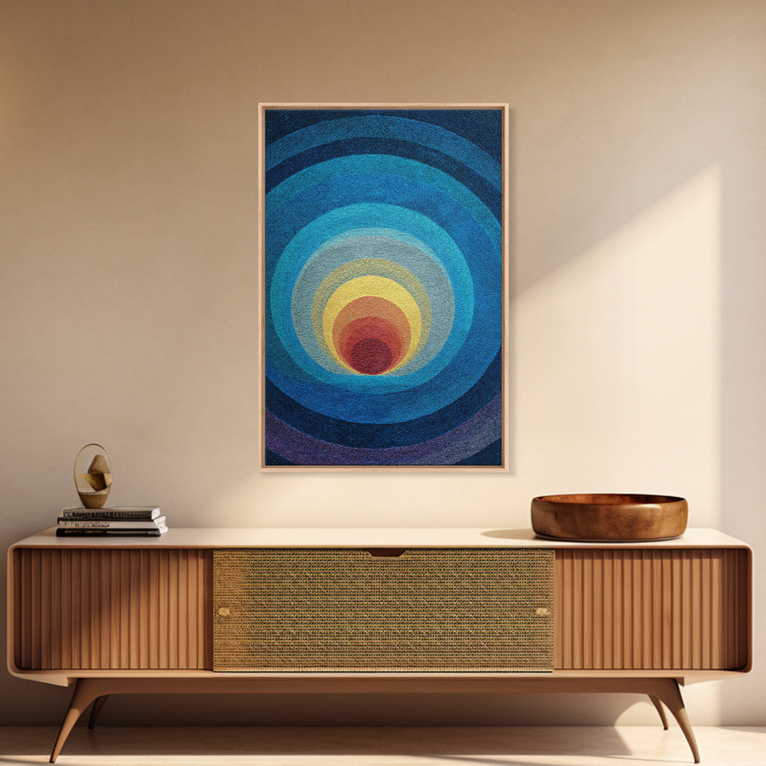 Blue Concentric Circles Canvas Print, Modern Geometric Art, Minimalist Wall Decor, Midcentury Abstract Poster, Office Art