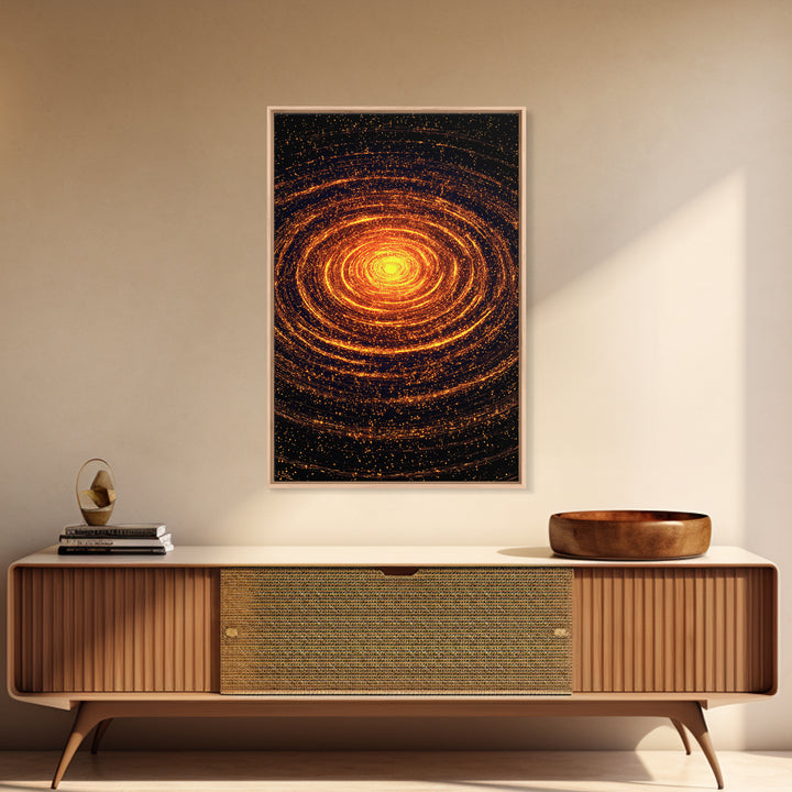 Glowing Orange Cosmic Spiral Wall Art, Abstract Galaxy Vortex, Space Abstract Art, Modern Retro Poster, Living Room Decor