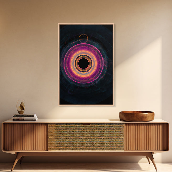Neon Magenta Orbit Rings Canvas Print, Futuristic Geometric Abstract, Space Abstract Art, Modern Wall Art For Office Decor