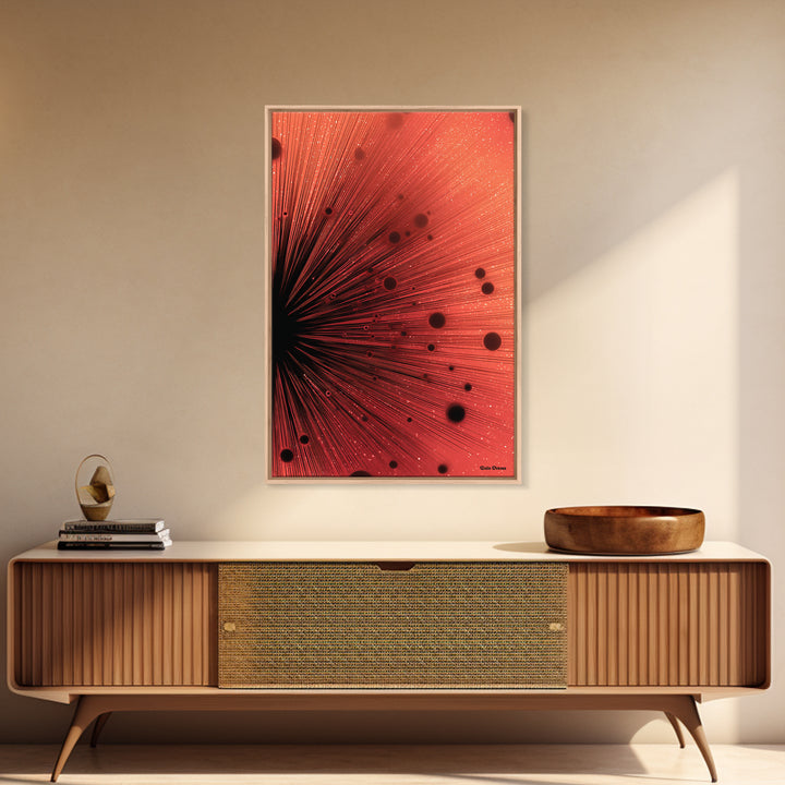 Red Cosmic Ray Explosion Framed Canvas Print, Abstract Sci Fi Wall Art, Red Planet Art, Modern Home Decor, Bold Office Poster
