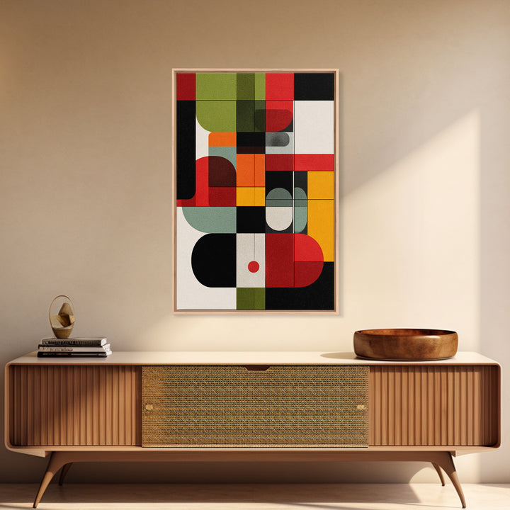 Primary Color Rounded Geometric Wall Art, Midcentury Modern Abstract Print, Bauhaus Decor, Red Yellow Green Statement Poster
