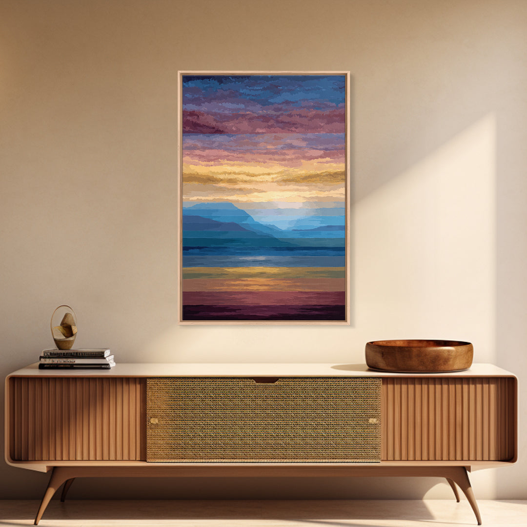 Pastel Mountain Sunset Wall Art, Serene Lake Landscape Canvas Print, Modern Coastal Decor, Colorful Living Room Art Poster