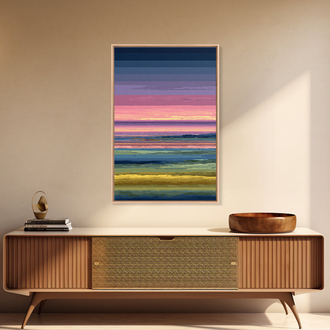 Pink Coastal Marsh Sunset Wall Art, Midcentury Modern Art Print, Colorful Landscape Poster, Bedroom Decor Canvas Print Gift