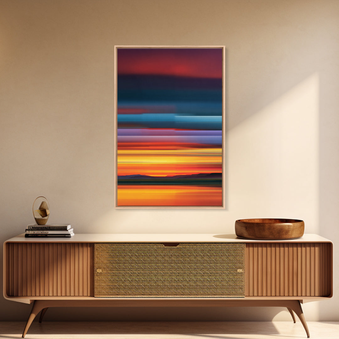 Fiery Desert Sunset Wall Art, Orange Red Horizon Canvas Print, Retro Modern Landscape Poster, Bold Living Room Decor Prints