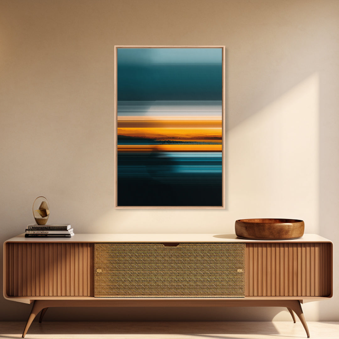 Teal Orange Seascape Sunset Wall Art, Moody Abstract Canvas Print, Modern Coastal Landscape Decor, Large Bedroom Art Print