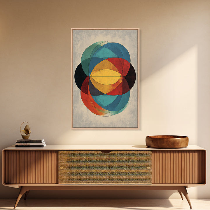 Overlapping Circles Geometric Wall Art, Midcentury Modern Abstract Canvas Print, Bauhaus Style Colorful Home Decor Poster