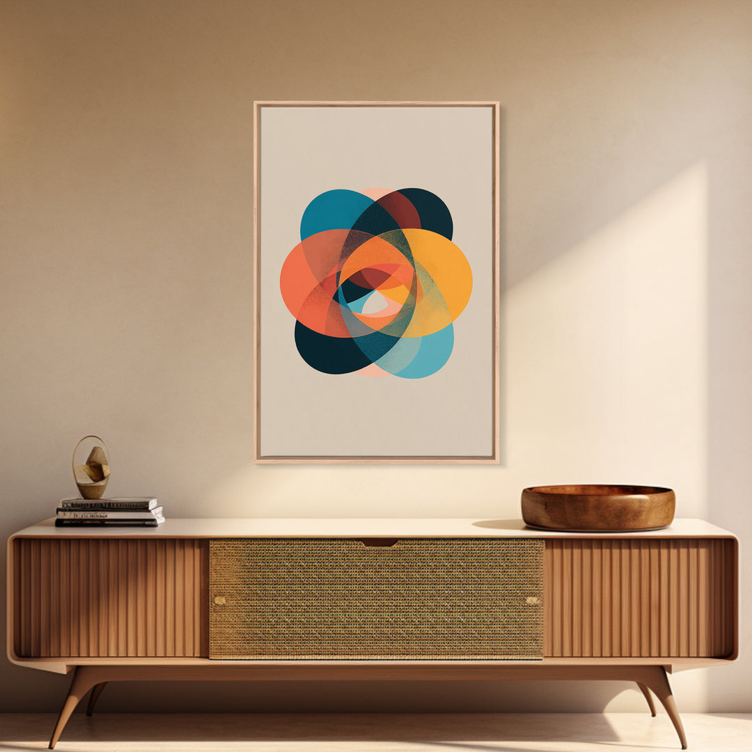 Colorful Oval Geometric Wall Art, Midcentury Modern Canvas Print, Atomic Abstract Poster, Retro Home Decor Art Print Gift
