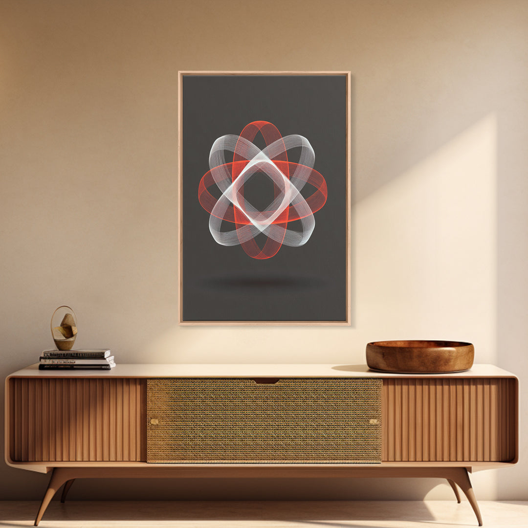 Red White Kinetic Line Wall Art, Spirograph Geometric Canvas Print, Modern Abstract Decor, Dark Statement Art Poster Print