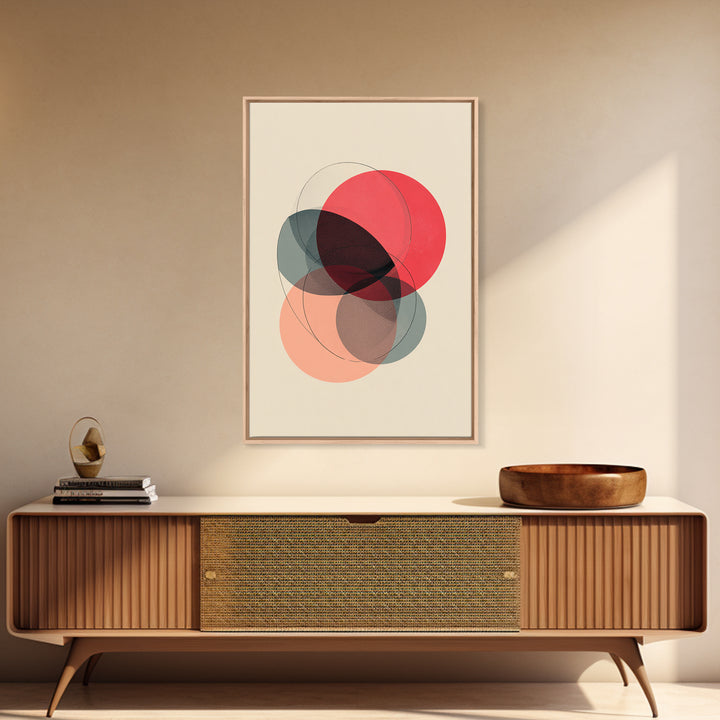 Red Peach Abstract Circles Wall Art, Minimalist Geometric Canvas Print, Midcentury Modern Decor, Neutral Bedroom Print Poster