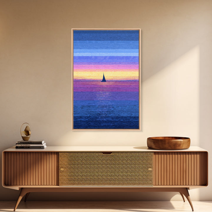 Vivid Sunset Sailboat Horizon Canvas Print, Blue Pink Coastal Wall Art, Modern Art Print, Ocean Landscape Home Decor Poster
