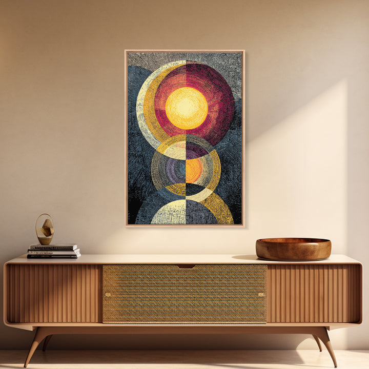 Stacked Solar Circle Geometric Wall Art, Midcentury Modern Abstract Art Print, Bauhaus Inspired Canvas Print, Retro Decor