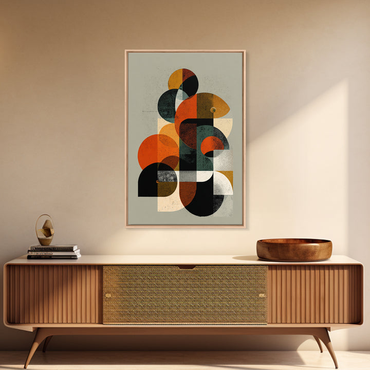 Orange Teal Midcentury Geometric Abstract Canvas Print, Modern Wall Art, Bauhaus Shapes, Retro MCM Home Decor Poster Gift