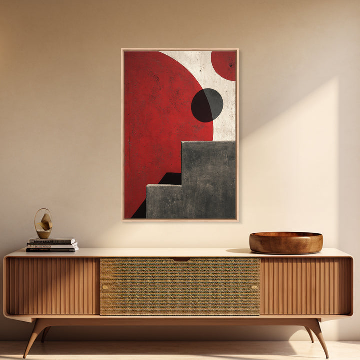 Red Sun Architectural Shapes Wall Art, Midcentury Modern Abstract Print, Bauhaus Poster, Minimalist Geometric Home Decor
