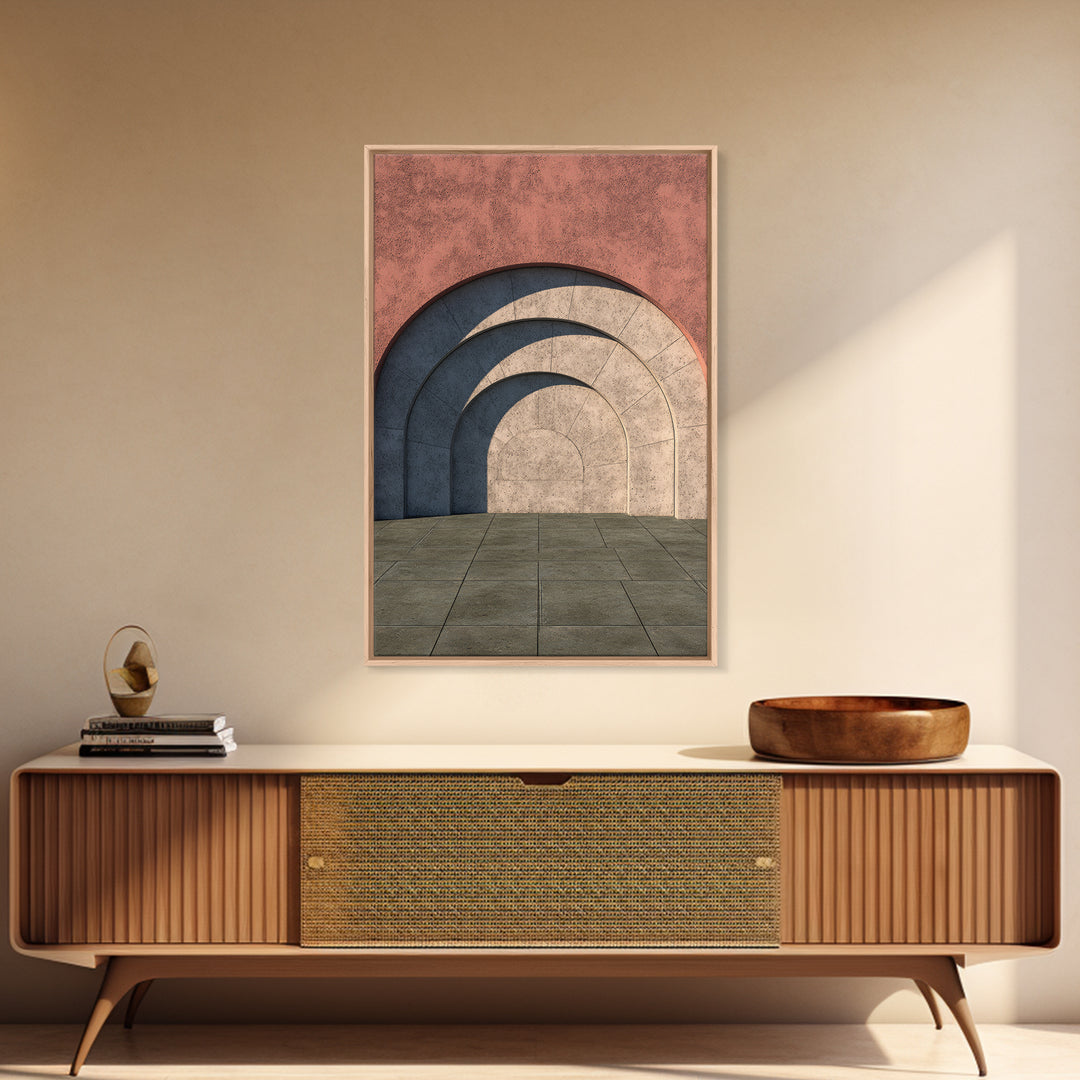 Pastel Concrete Archway Wall Art, Scandinavian Modern Architecture Print, Minimalist Geometric Decor, Neutral MCM Home Art