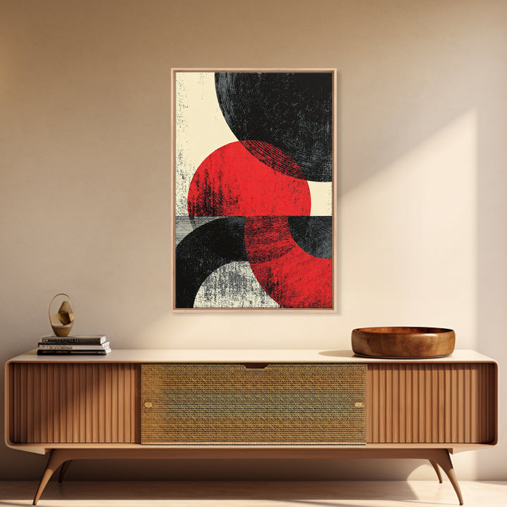Red Black Half Moon Abstract Wall Art, Midcentury Modern Print, Retro Geometric Poster, Minimalist Bauhaus MCM Home Decor