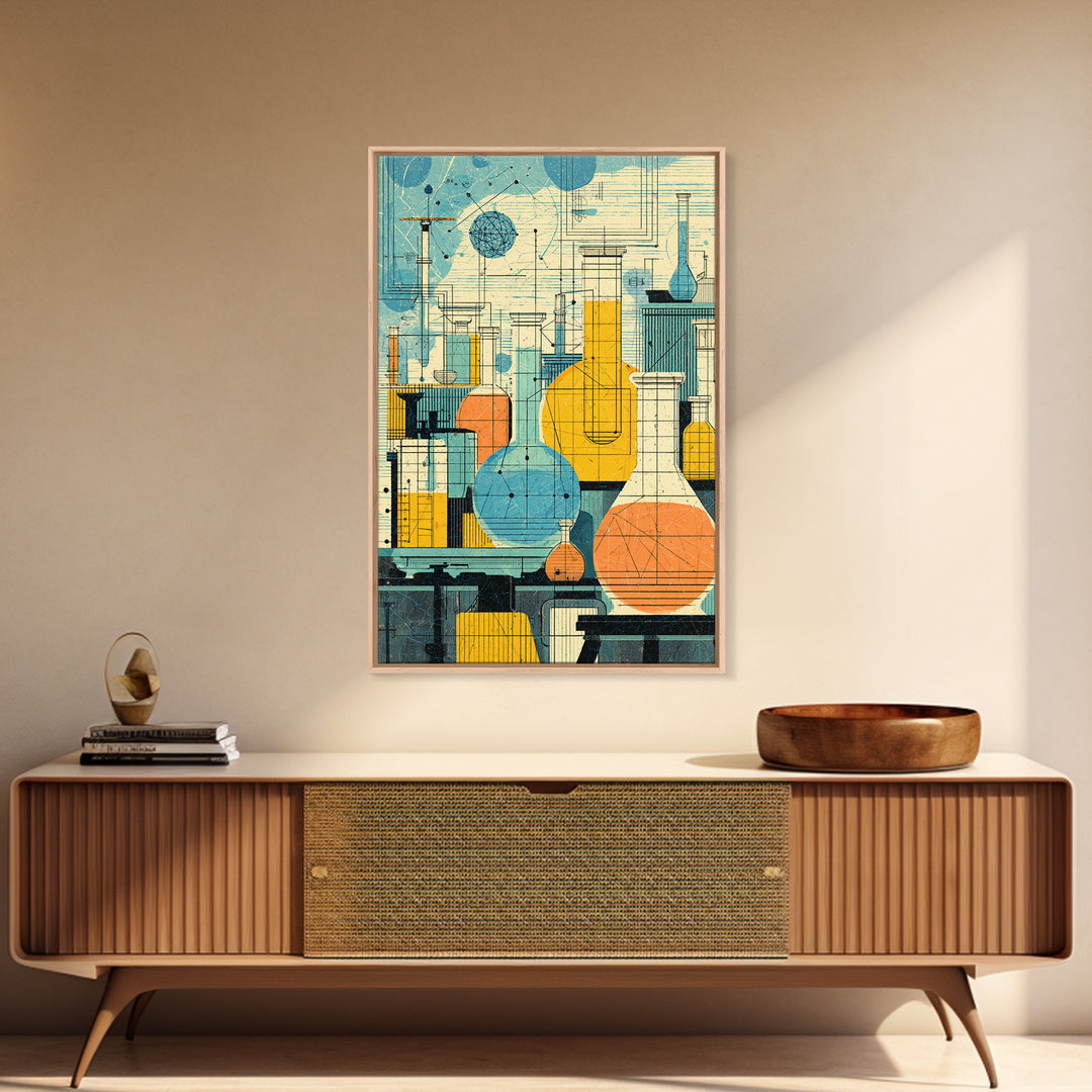 Retro Science Laboratory Glassware Wall Art, Midcentury Modern Art Print, Chemistry Poster, Atomic Office Decor, MCM Decor