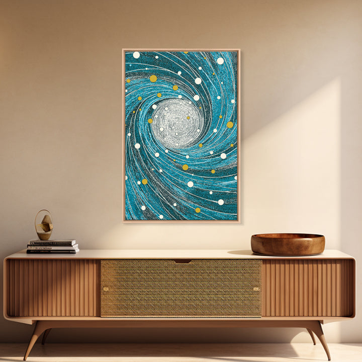 Turquoise Spiral Galaxy Wall Art, Cosmic Abstract Art Print, Modern Geometric Wall Decor, Space Poster, Blue Gold Decor Gift