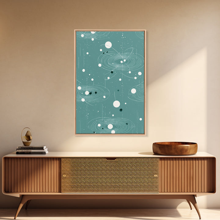 Teal Orbital Rings And Dots Wall Art, Midcentury Modern Abstract Art, Atomic Retro Poster, Space Decor For Living Room Decor