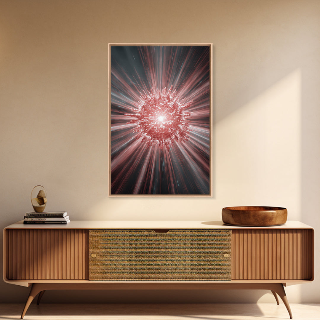 Red White Cosmic Energy Explosion Wall Art, Modern Digital Art, Abstract Space Poster, Statement Wall Decor, Large Canvas Print