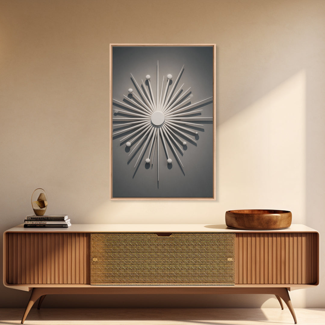 White Atomic Starburst Wall Art, Midcentury Modern Art, Retro Wall Decor, 1950s Design, MCM Home Decor Print For Living Room