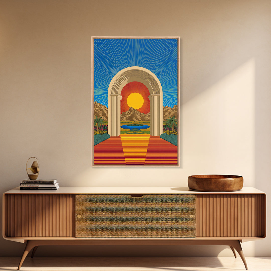 Desert Sun Portal Landscape Canvas Print, Midcentury Modern Wall Art, Retro Travel Poster, Scenic Southwest Home Decor Art