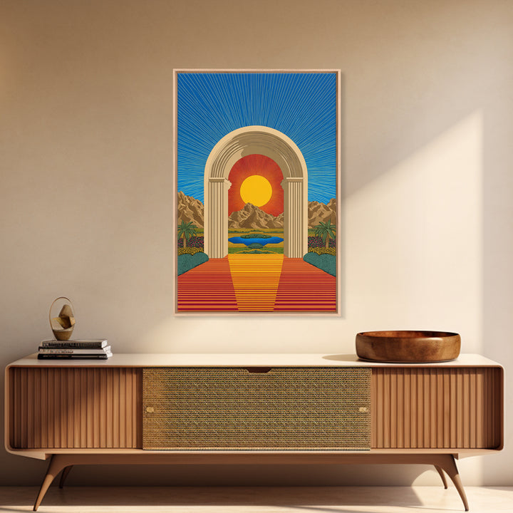 Desert Sun Portal Landscape Canvas Print, Midcentury Modern Wall Art, Retro Travel Poster, Scenic Southwest Home Decor Art