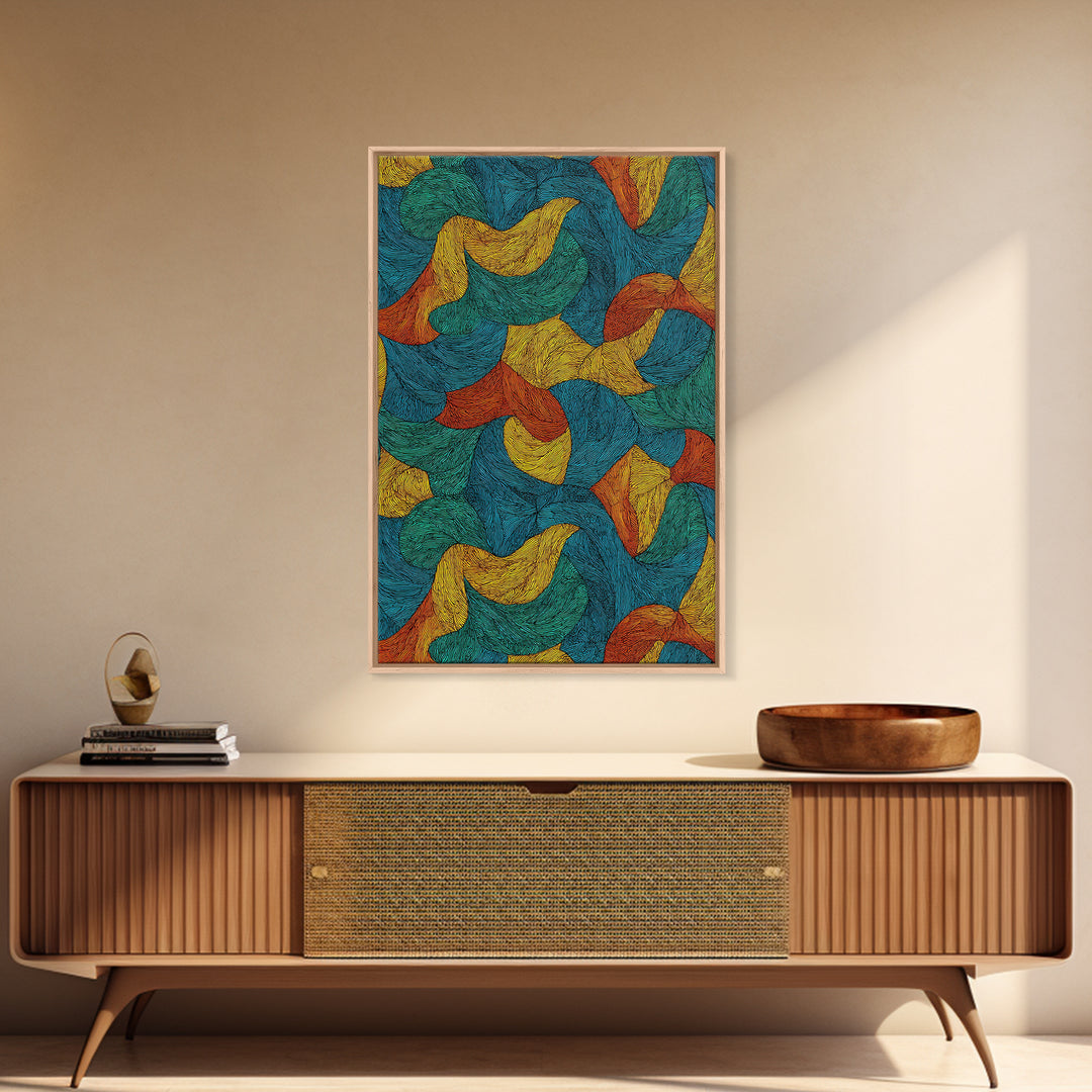 Textured Teal Rust Ribbon Abstract Wall Art, Mid Century Modern Art Print, Retro Pattern Home Office Decor For Living Room