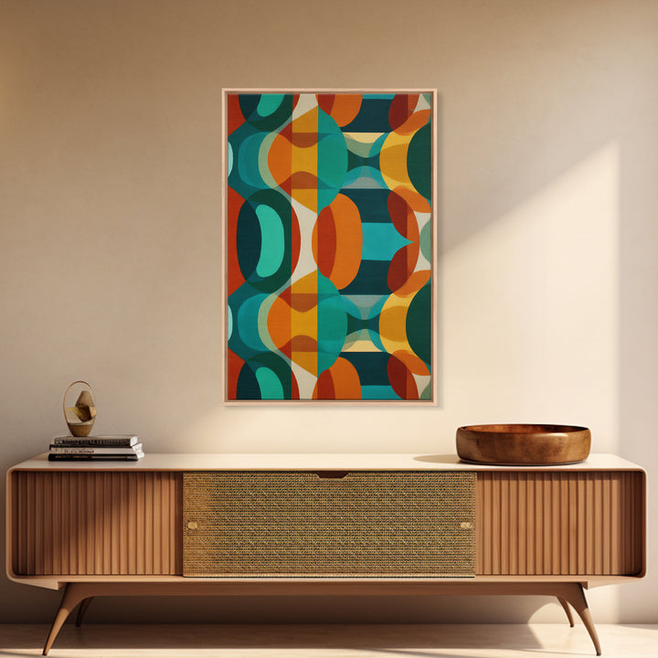 Overlapping Teal Orange Circle Canvas Print, Mid Century Modern Wall Art, Bold Geometric Abstract Retro Home Office Decor
