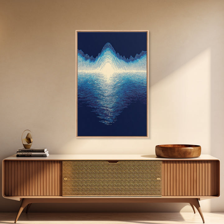 Luminous Blue Waveform Canvas Print, Abstract Ocean Light Wall Art, Modern Digital Art Poster, Meditation Room Decor Gift