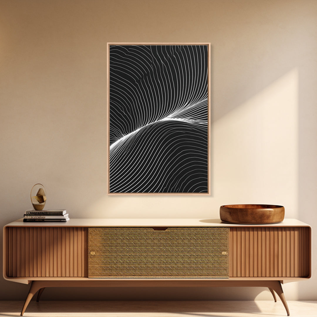 Black White Flowing Line Abstract Wall Art, Modern Op Art Print, Minimalist Wall Decor, Geometric Art For Bedroom, Home Office Decor