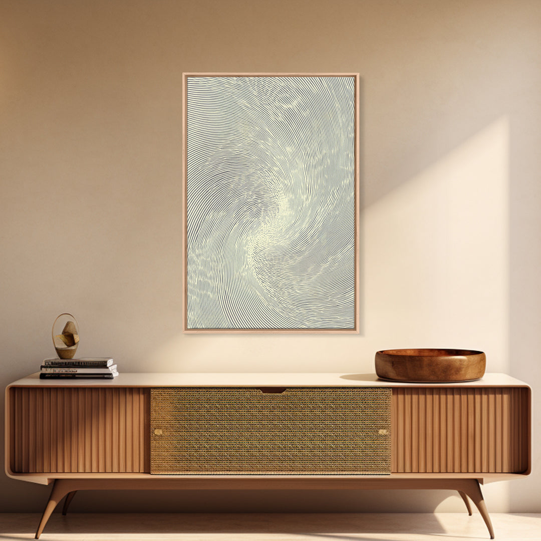 Cream Spiral Line Op Art Canvas Print, Midcentury Modern Abstract Art, Minimalist Wall Art Decor, Neutral Home Office Poster