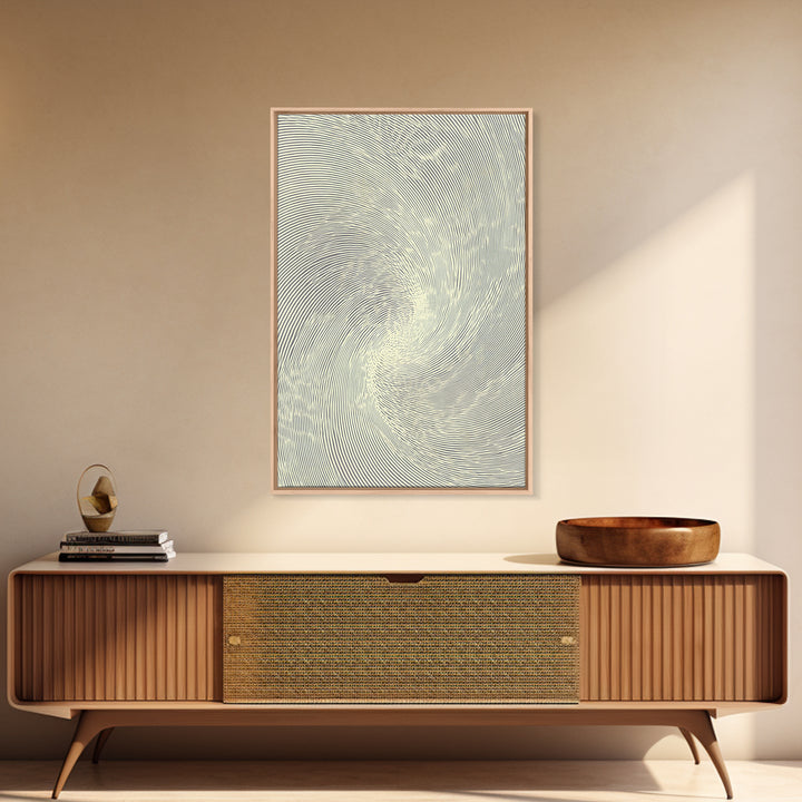 Cream Spiral Line Op Art Canvas Print, Midcentury Modern Abstract Art, Minimalist Wall Art Decor, Neutral Home Office Poster