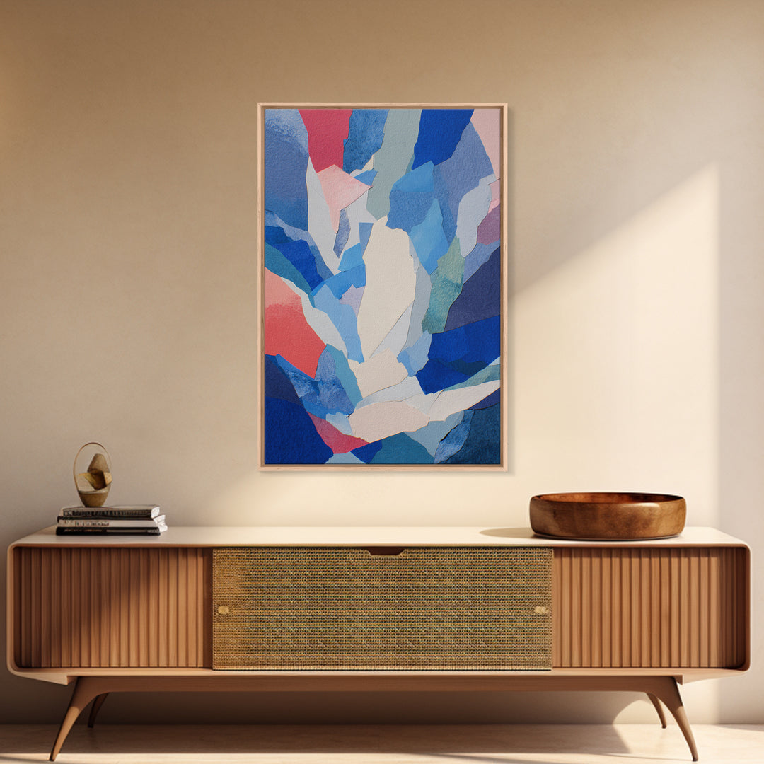 Blue Pink Torn Paper Abstract Collage, Wall Art, Modern Abstract Art Print, Contemporary Poster, Minimalist Bedroom Decor