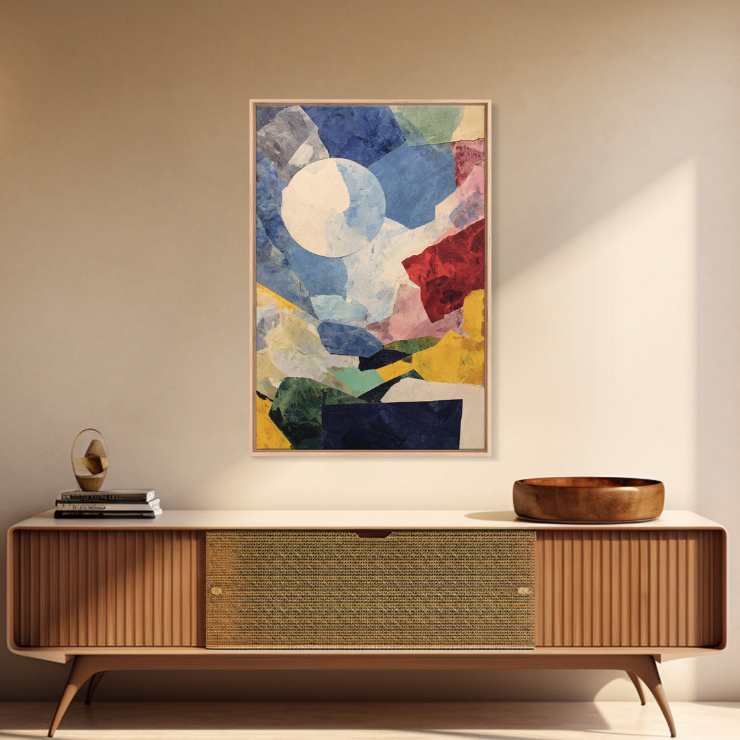 Moonlit Geometric Collage With Blue Red Yellow, Wall Art, Modern Abstract Art Print, Bauhaus Poster, Colorful Living Room Decor