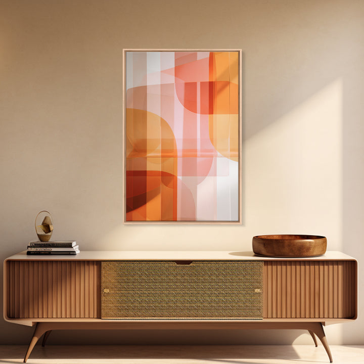 Orange Pink Translucent Shapes, Canvas Print, Modern Geometric Wall Art, Warm Abstract Decor, Mid Century Home Office Poster