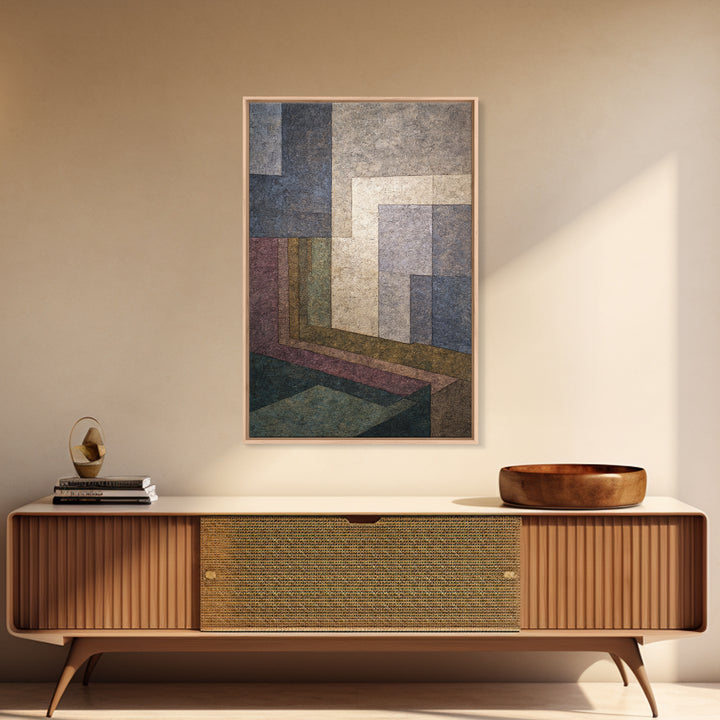 Moody Architectural Geometry Wall Art, Midcentury Modern Abstract Print, Neutral Blue Mauve Decor, Perspective Office Art