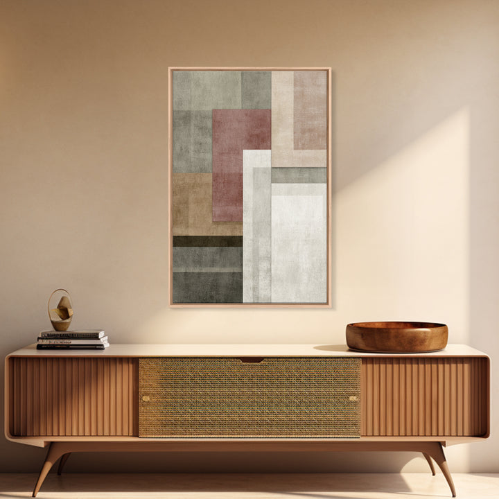 Muted Neutral Rectangles Wall Art, Modern Abstract Canvas Print, Midcentury Home Decor, Sage Green Terracotta Office Art