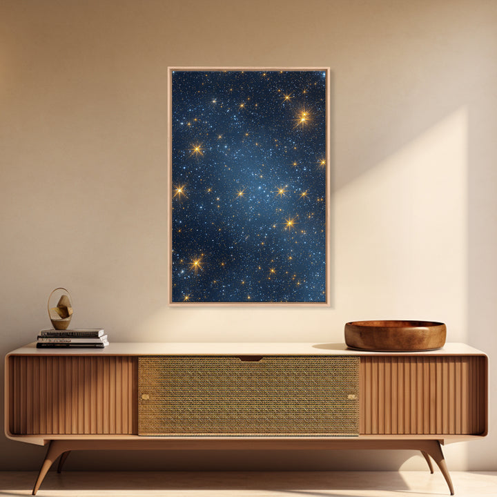 Blue Galaxy Gold Star Field Wall Art, Cosmic Retro Art Print, Space Abstract Art, Modern Celestial Decor, Starry Night Poster