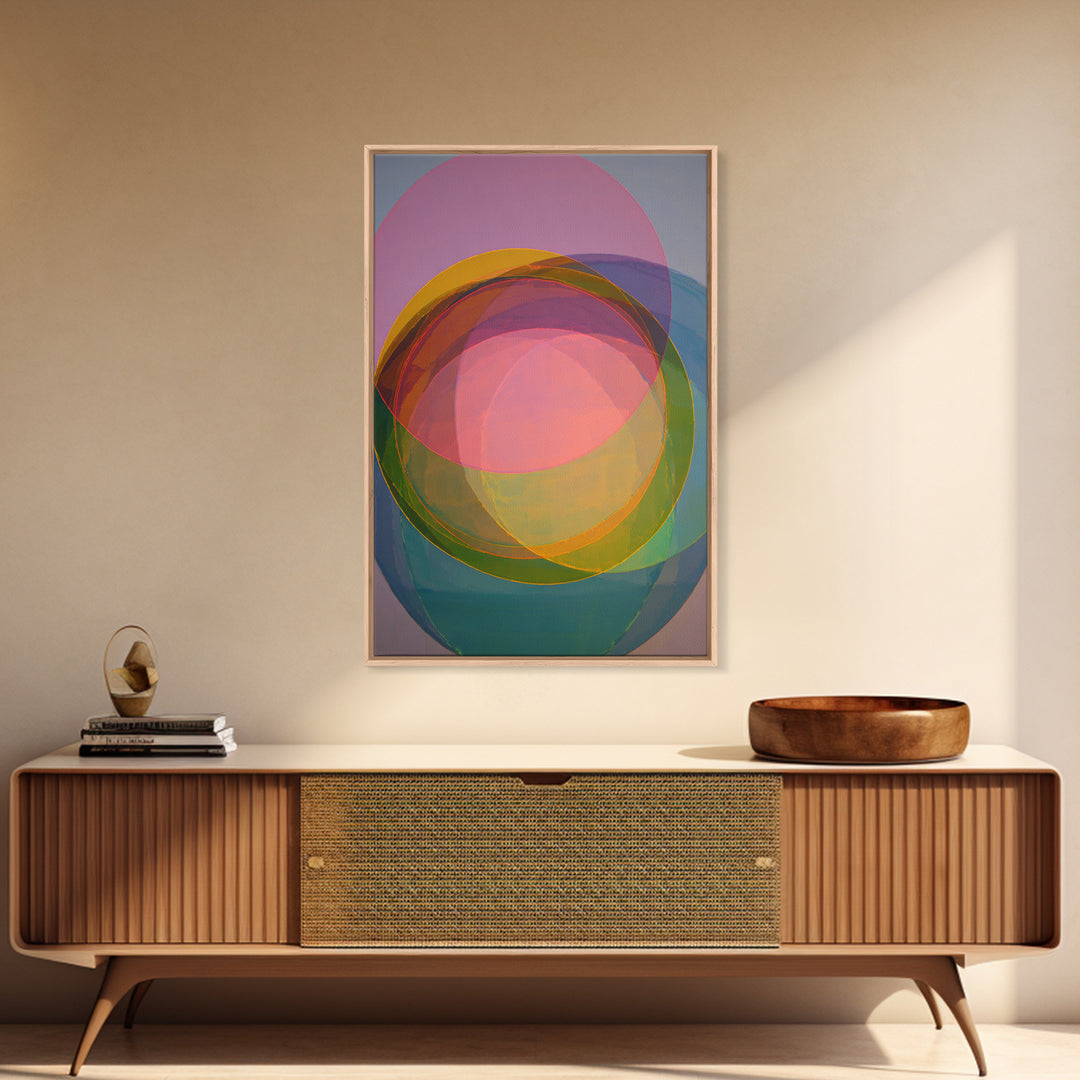 Colorful Transparent Circle Layers, Wall Art, Modern Abstract Art Print, Rainbow Geometric Decor, Bold Midcentury Poster